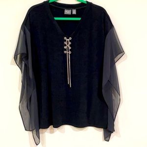 Travelers by Chico’s Black Sleeveless Tunic with Unique Chiffon Ruffle on Sides.